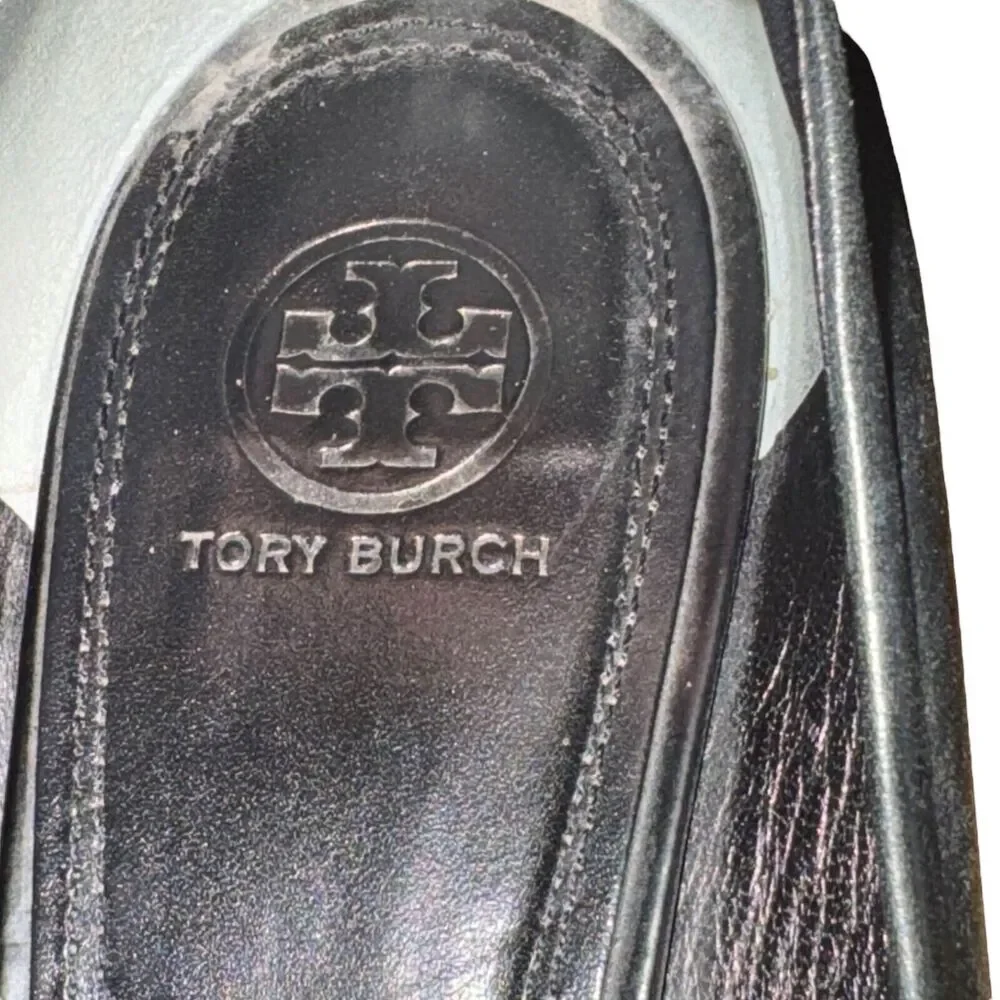 Tory Burch Pacey Wedge Heels Women's 10.5 M Black Leather Patent Cap Toe Shoes